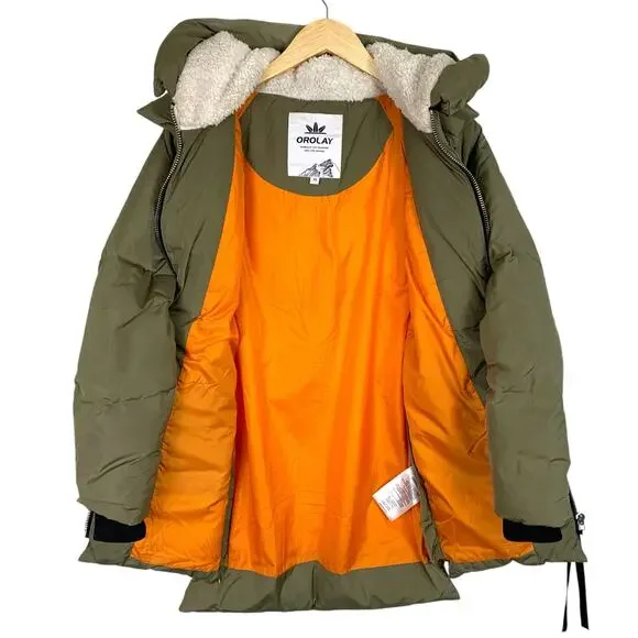 OROLAY Women's XS Thickened Down  Hooded Coat Army Green Orange Lining - Picture 4 of 13